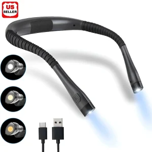 USB Rechargeable LED Neck Reading Light Hands Free Book Light 3 Color Modes
